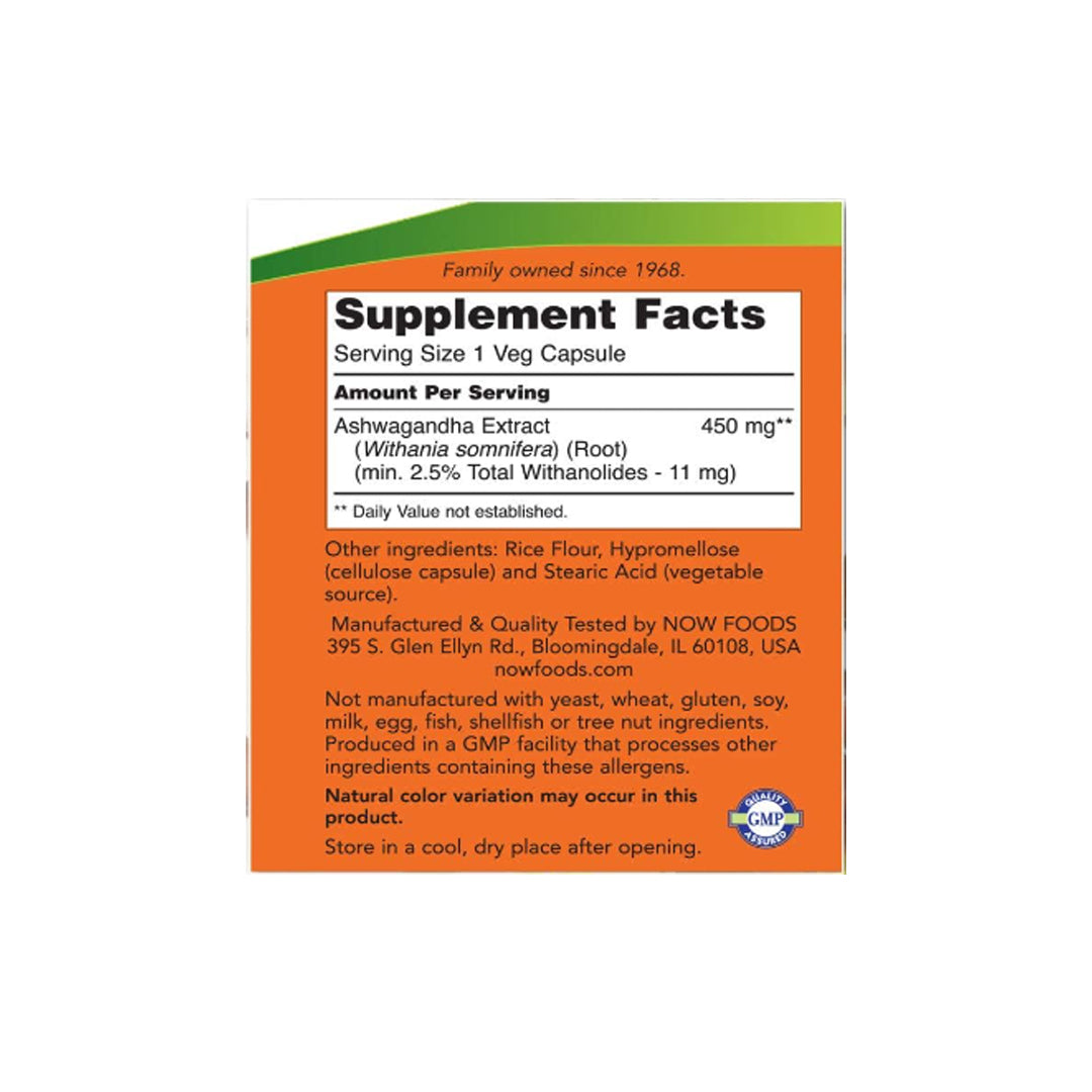 Now Foods Ashwagandha Extract (450mg) - 90 Veggie Capsules