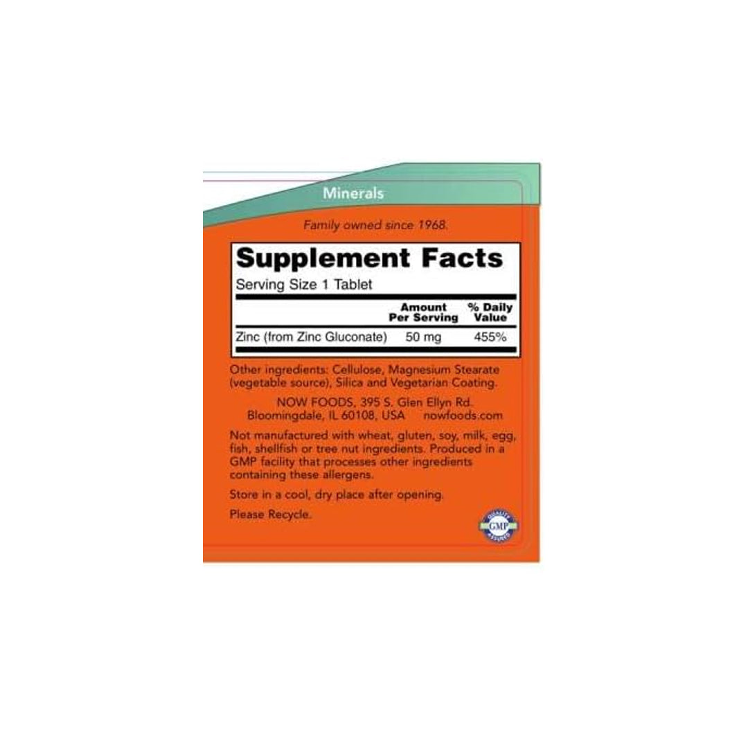 Now Foods Zinc Gluconate (50mg) - 250 Tablets