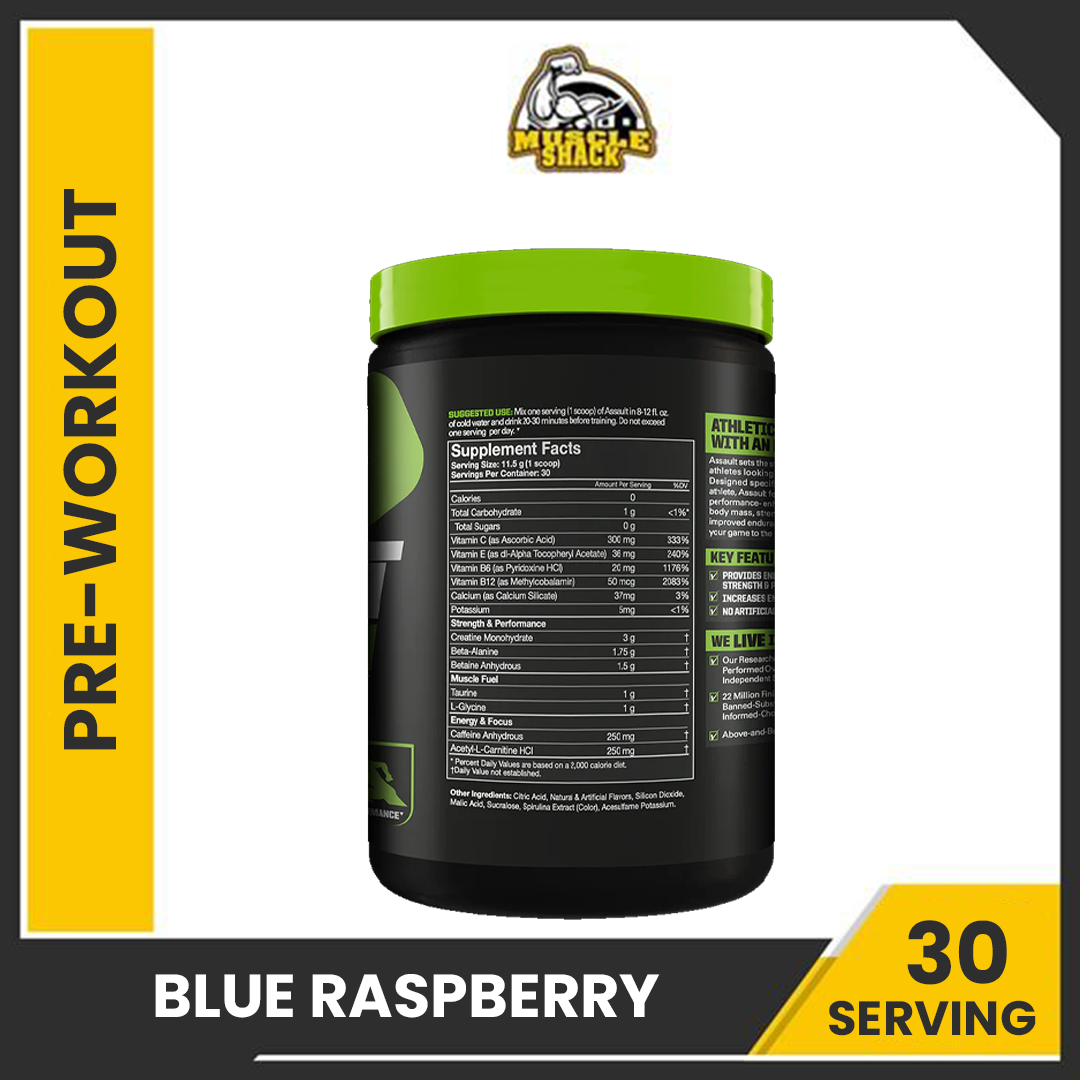 MUSCLEPHARM ASSAULT PRE-WORKOUT | BLUE RASPBERRY | ENHANCE STAMINA | BOOST YOUR POWER and ENDURANCE|