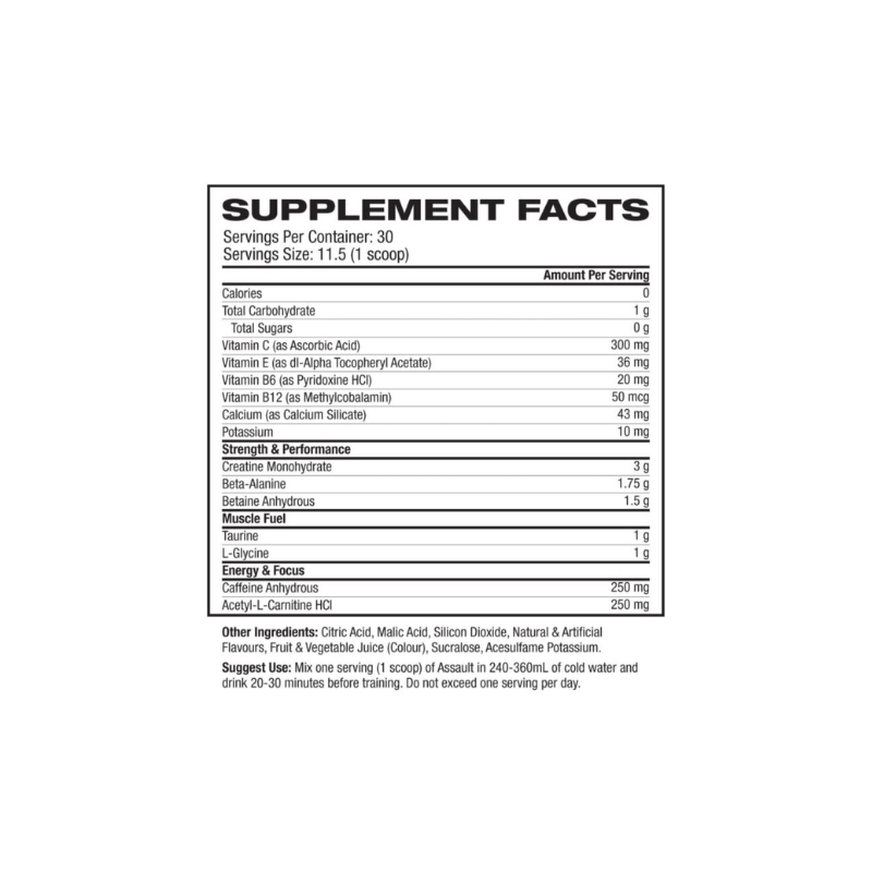 MUSCLEPHARM ASSAULT PRE-WORKOUT | BLUE RASPBERRY | ENHANCE STAMINA | BOOST YOUR POWER and ENDURANCE|