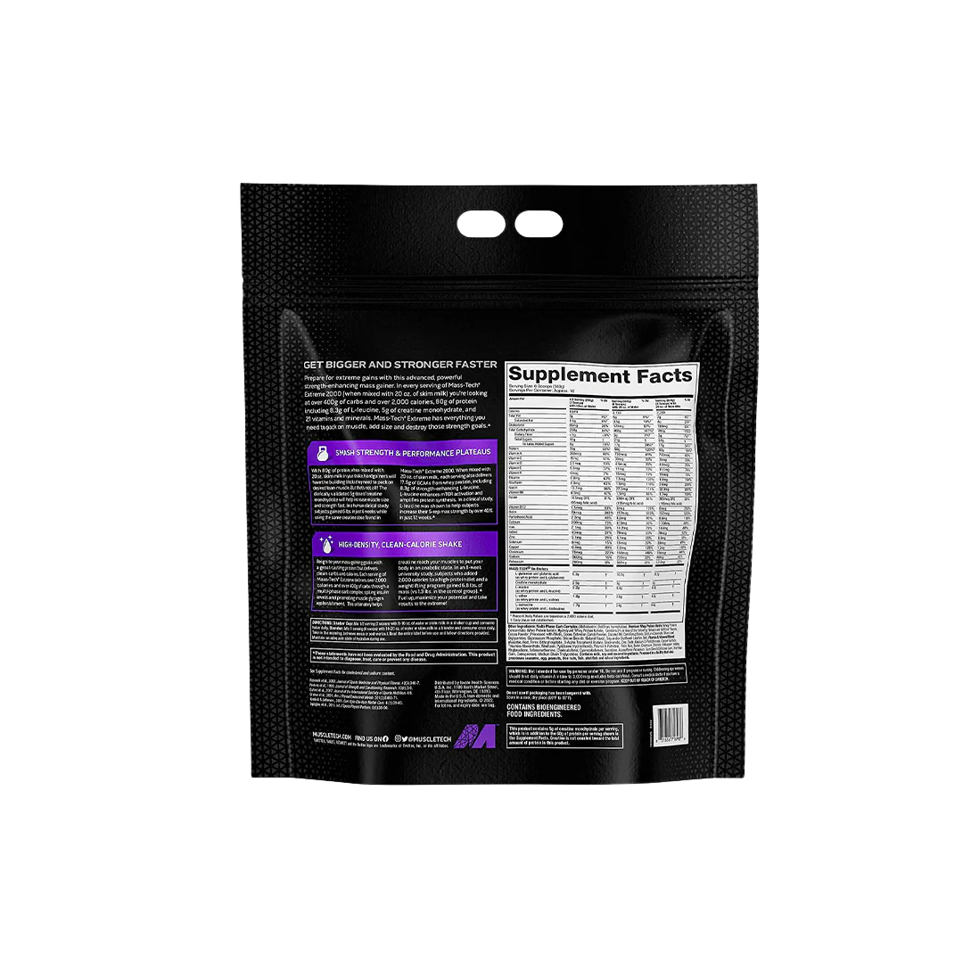 MUSCLETECH MASS TECH EXTREME 2000 HIGH PROTEIN MASS GAINER - 20LBS - TRIPLE CHOCOLATE BROWNIE