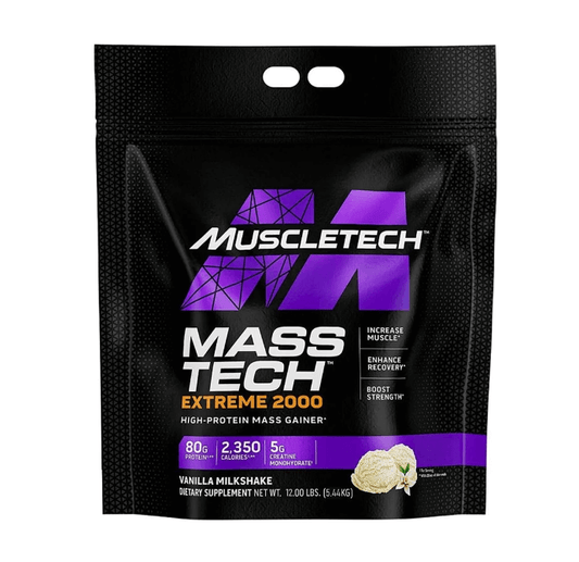 MuscleTech MASS TECH EXTREME 2000 HIGH PROTEIN MASS GAINER VANILLA MILKSHAKE- 12LBS