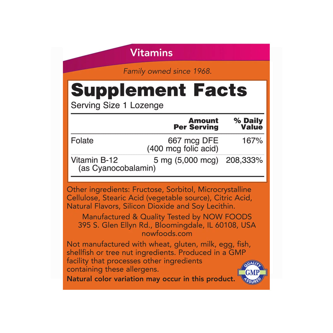 Now Foods Vitamin B-12 (5,000mcg) With Folic Acid - 60 Lozenges