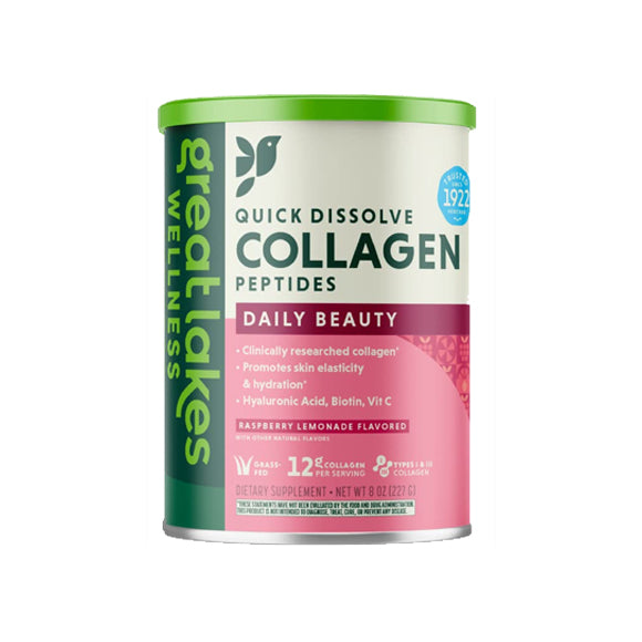 Great Lakes Wellness Collagen Quick Dissolve Collagen Peptides - Daily Beauty - Raspberry Lemonade - 17 Servings | Collagen peptides | For skin nourishment | Collagen for men and women